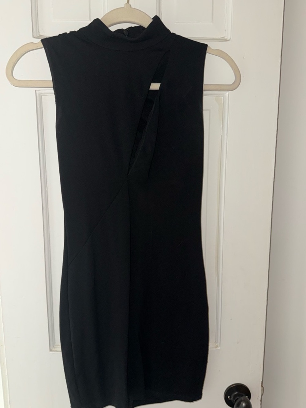 NBD Black Sleeveless Mock-Neck Mini Dress with Diagonal Cutout